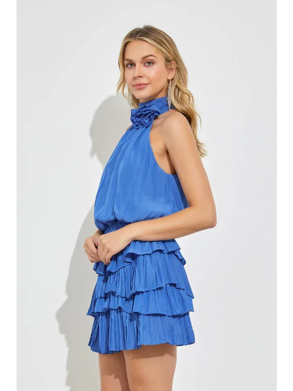 AK HIGH NECK FLOWER RUFFLE DRESS