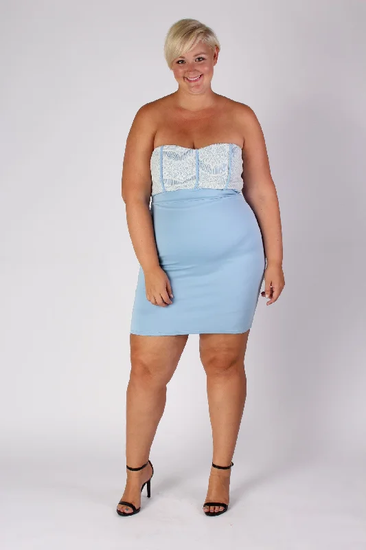 Strapless Fitted Dress - Light Blue