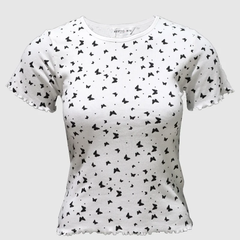 White Rib T-Shirt Chenille Blend Fleece Blend Nylon Blend