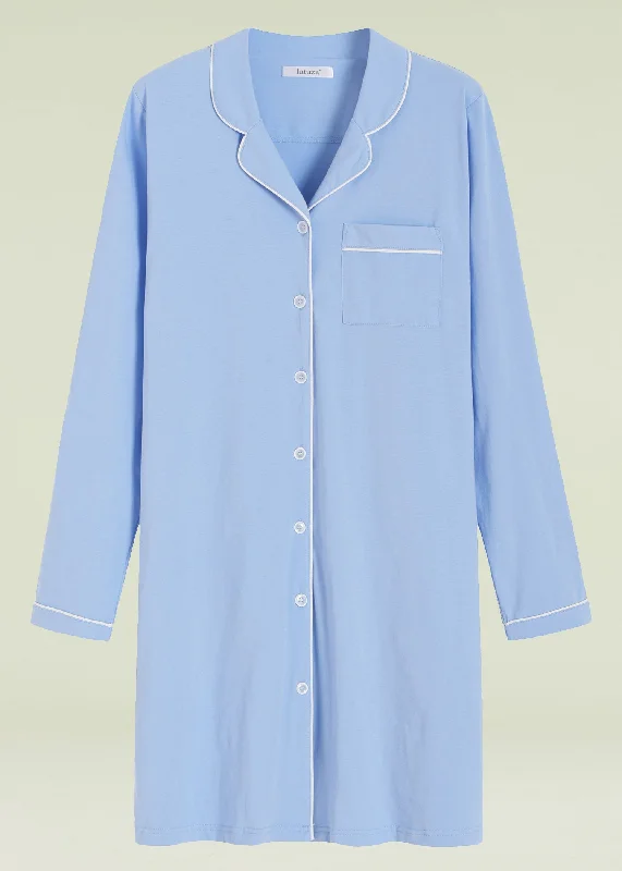Women's Cotton Nightshirt Button Up Long Sleeves Sleep Shirt Mesh Blend Leather Blend Suede Blend
