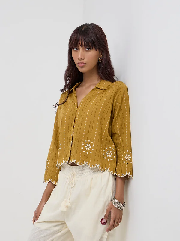 Bombay Paisley Mustard Stripe Printed Cotton Shirt Print Jacquard Patchwork