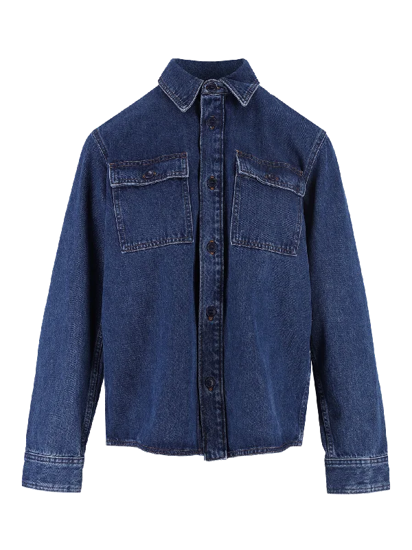 button-up denim overshirt Lace Blend Ribbed Blend Corduroy Blend