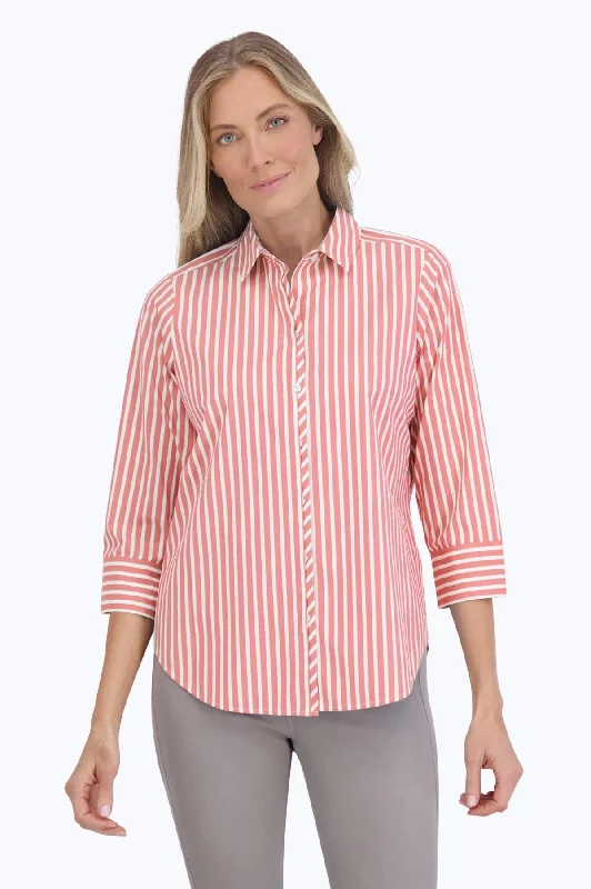 Charlie Stretch No Iron Stripe Shirt Notch Collar Peter Pan Collar Cowl Neck