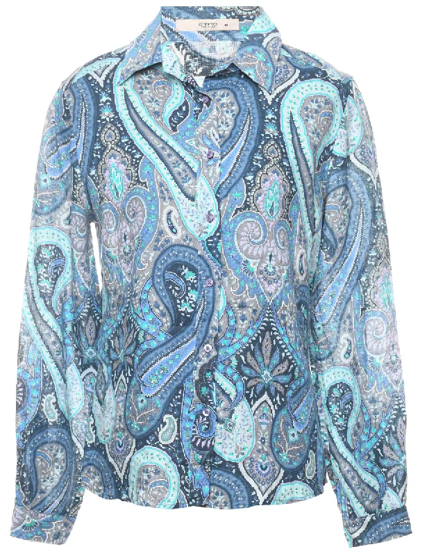 Grey & Blue Paisley Design Shirt - M Polka Dot Checkered Tartan