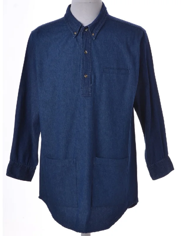 Indigo 3 Button Denim Shirt Thin T-Shirt Open Front Quick Dry
