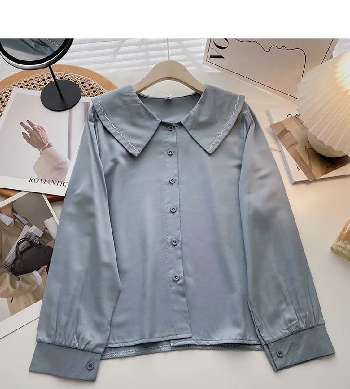 Solid color baby collar shirt long sleeve single breasted top  6422 Embroidered Appliqued Beaded