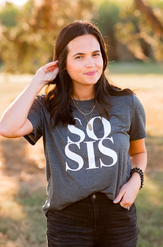 SoSis Branded Tee (grey) Striped Floral Plaid