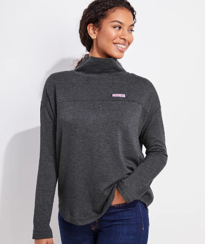Vineyard Vines Dreamcloth Funnel Neck Shep Shirt Charcoal Heather Denim Fabric Leather Fabric Suede Fabric