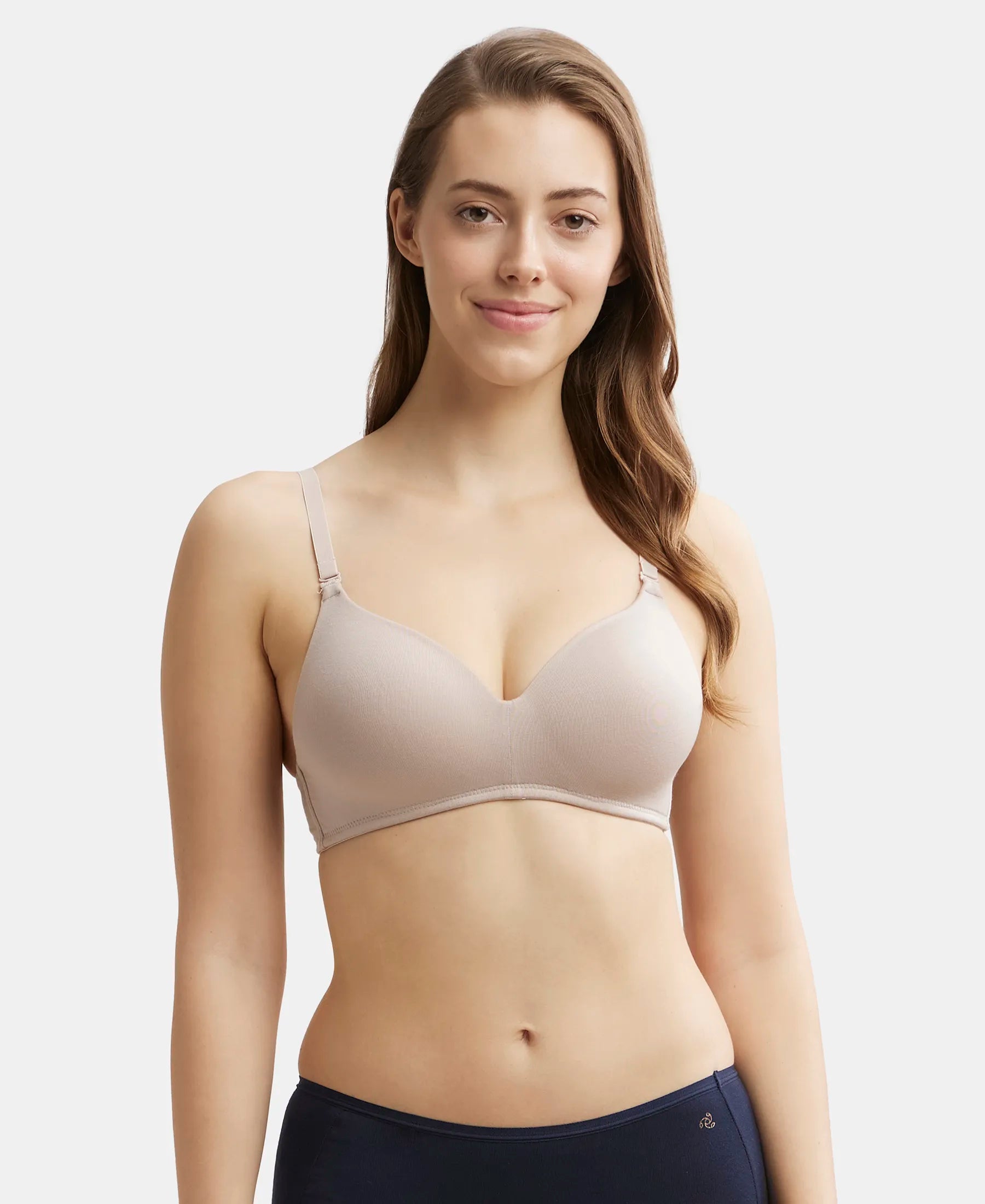 Wirefree Padded Tencel Lyocell Elastane Stretch Full Coverage Multiway T-Shirt Bra with Adjustable Straps - Mushroom Terry Blend Velvet Blend Canvas Blend