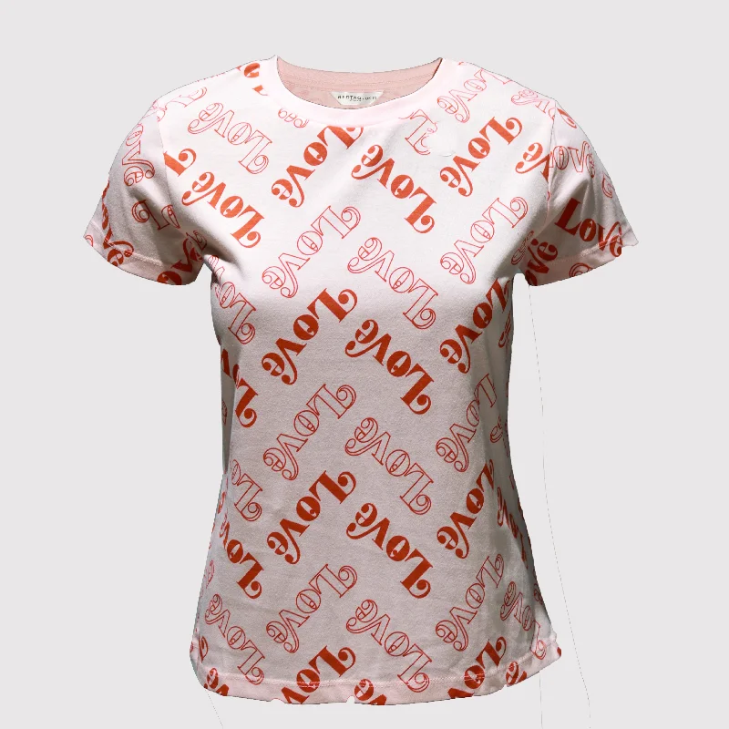Pink Printed T-Shirt Front Pockets Side Pockets Patch Pockets