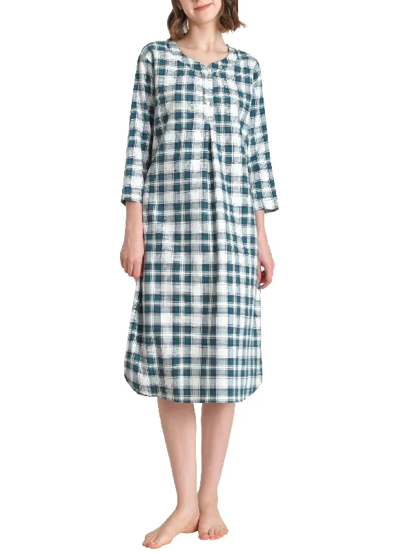 Women's Cotton Flannel Nightgown Plaid Long Nightshirt with Pockets Cashmere Blend Cotton Blend Poly Blend