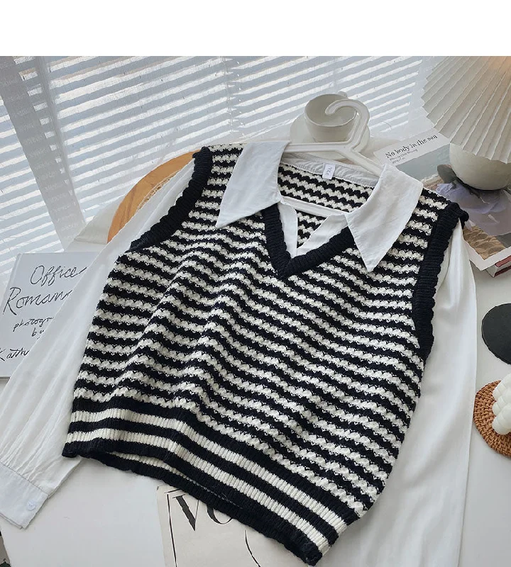 A trendy long sleeved shirt with small foreign style knitted stripe stitching 6331 Houndstooth Herringbone Solid A trendy long sleeved shirt with small foreign style knitted stripe stitching 6331 Houndstooth Herringbone Solid
