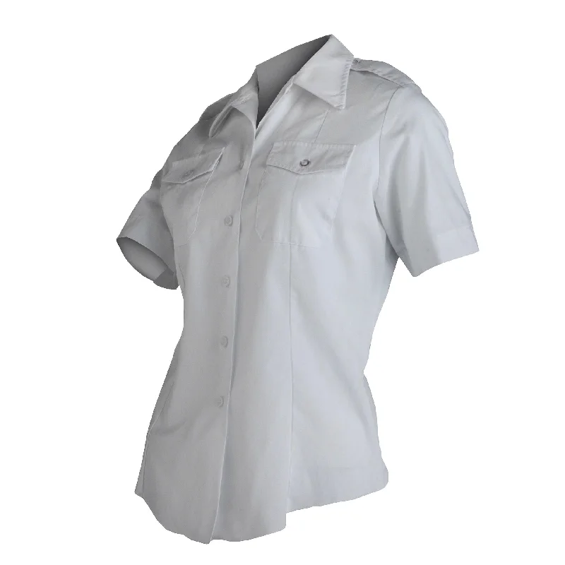 AS-IS NAVY Women's Tropical White Poplin Shirt with Epaulets - FINAL SALE Rayon Velvet Corduroy