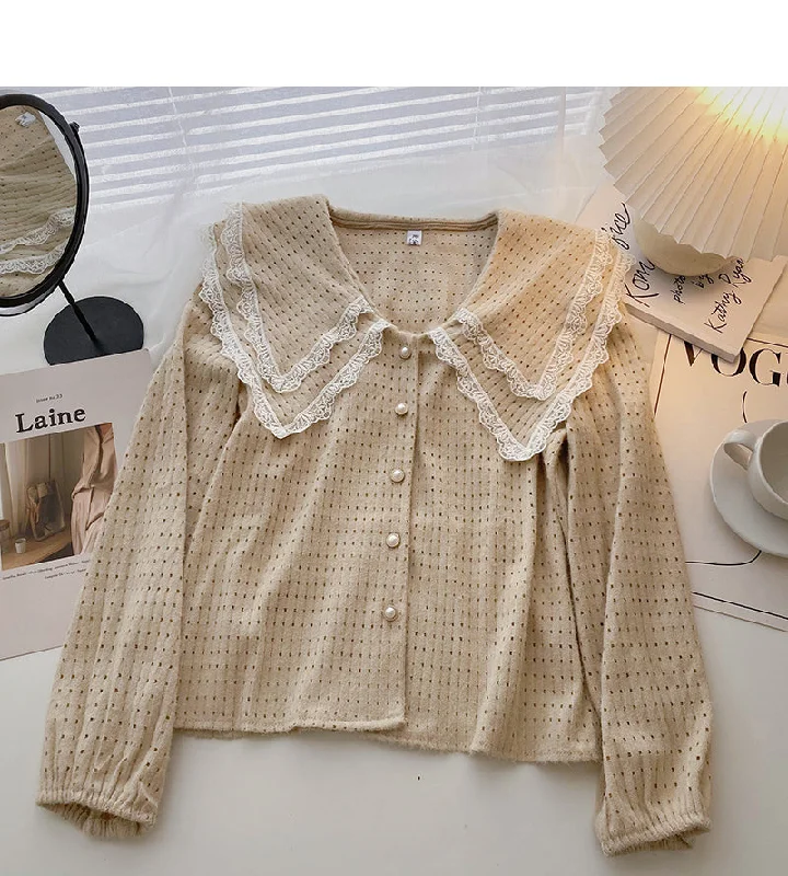 Baby collar design shirt Lace Long Sleeve Top  6336 Faux Fur Fabric Real Fur Fabric Shearling Fabric