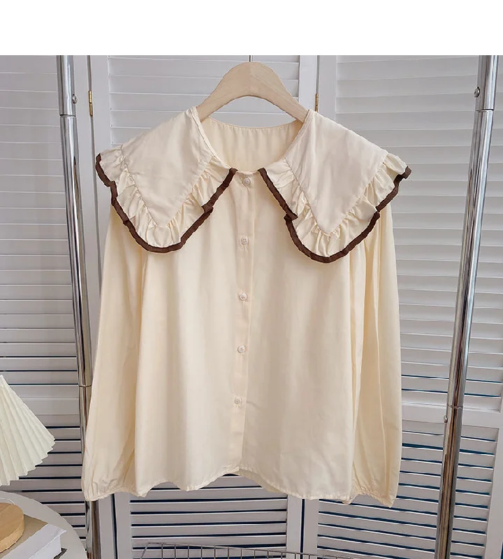 Baby collar lace shirt aging thin long sleeve top fashion  6411 Fashionable Trendy Casual