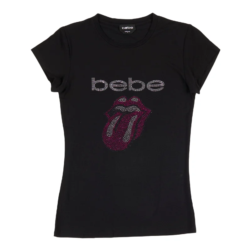 Bebe Women's Logo Rhinestone Tee Layered Multi-layer Single Layer