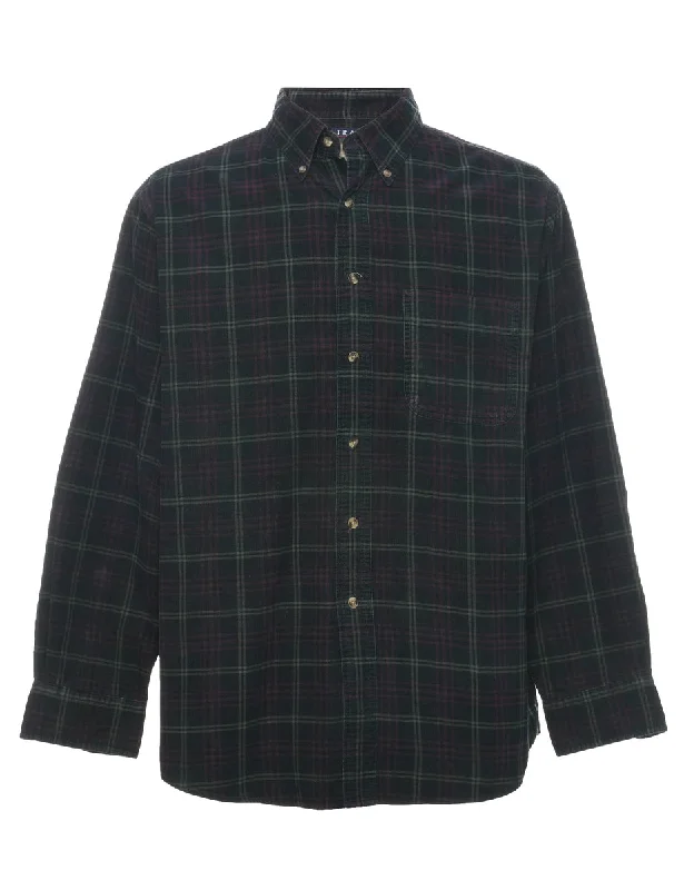 Black Corduroy Checked Shirt - M Print Jacquard Patchwork