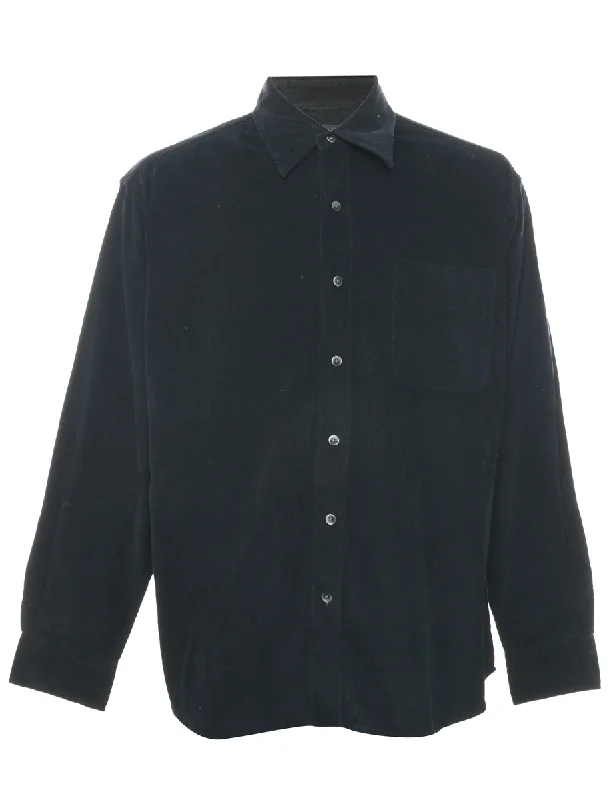 Black Corduroy Shirt - L Notch Collar Peter Pan Collar Cowl Neck
