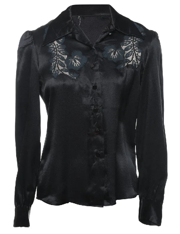 Black Evening Shirt - S Rayon Velvet Corduroy