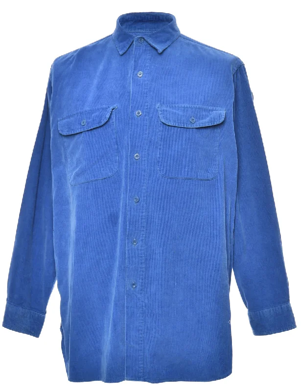 Blue Corduroy Shirt - L Polka Dot Checkered Tartan