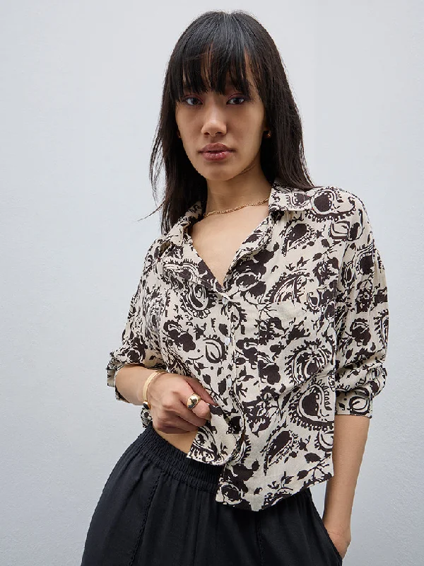 Bombay Paisley Black Printed Shirt Spandex Blend Rayon Blend Denim Blend