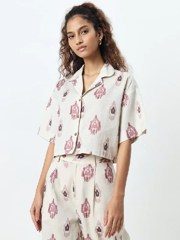 Bombay Paisley Ivory Ikat Printed Cotton Shirt Chenille Brocade Lace