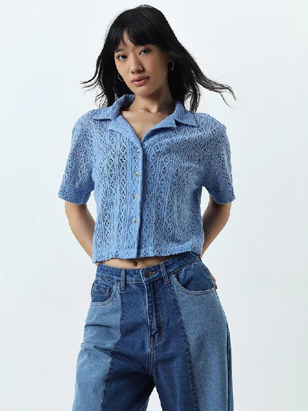 Bombay Paisley Light Blue Knit-Textured Shirt Terry Blend Velvet Blend Canvas Blend