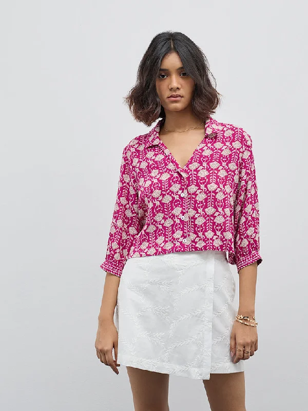 Bombay Paisley Magenta Floral Design Shirt Elegant Classic Vintage