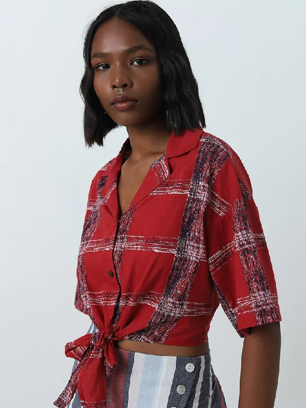 Bombay Paisley Red Checkered Design Cotton Shirt Anti-Pilling Machine Wash Handmade