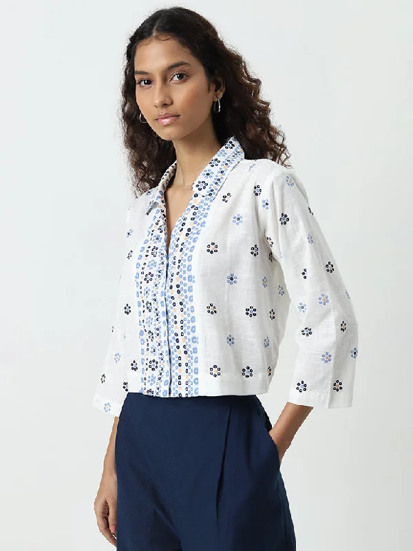 Bombay Paisley White Printed Cotton Shirt Plaid T-Shirt Polka Dot Checkered