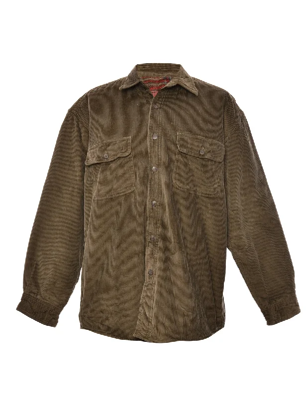 Brown Classic Corduroy Shirt - L Mesh Fabric Canvas Fabric Denim Fabric