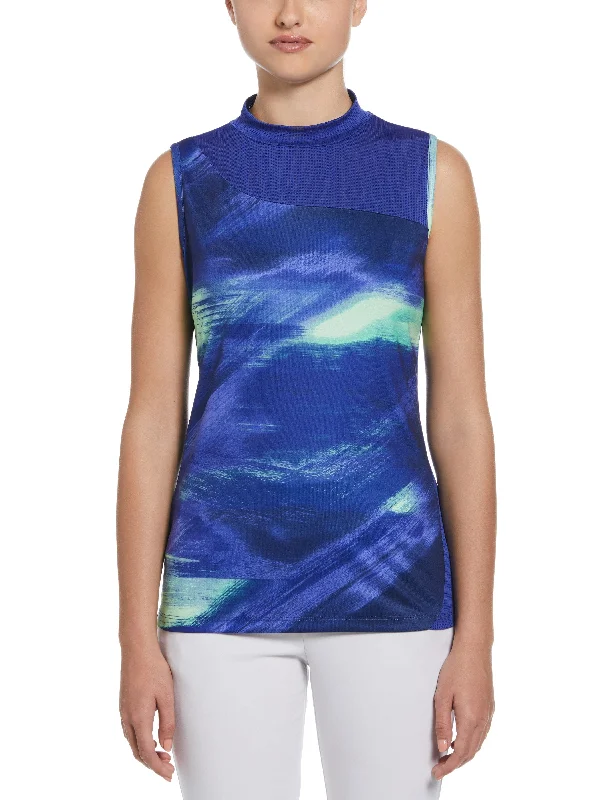Women's Brushed Abstract Print Golf Shirt Collared Crew Neck Turtle Neck