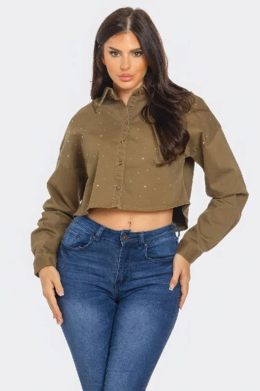 Bling Denim Button Down Shirt Polka Dot Checkered Tartan