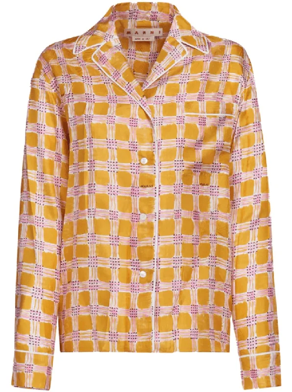 check-print silk shirt Chenille Brocade Lace