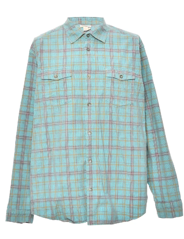 Checked Light Blue Corduroy Shirt - XL Spandex Blend Rayon Blend Denim Blend