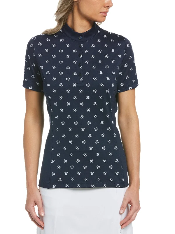 Women's Chevron Floral Print Golf Shirt Striped Floral Plaid