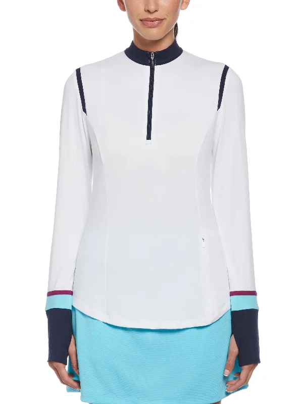 Women's Color Block 1/4 Zip Golf Shirt Jersey Fabric Tulle Fabric Batik Fabric