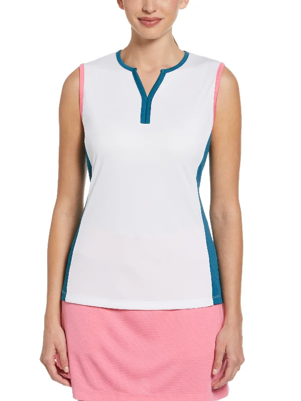 Women's Color Block Golf Shirt with Mesh Back Hooded Caped Shawl Collar