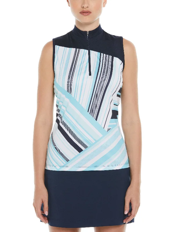 Women's Color Block Party Golf Shirt with Asymmetrical Mesh Insert Boxy Fit Fitted Loose