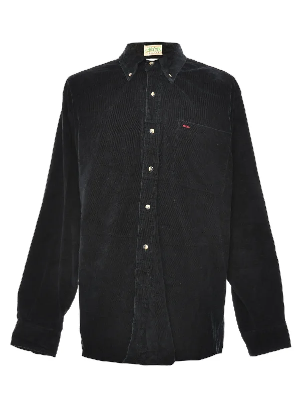 Corduroy Black Shirt - L Solid Print Embellished