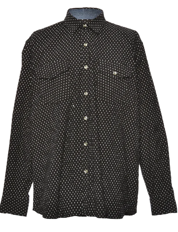 Corduroy Black & White Patterned Shirt - XL Front Pockets Side Pockets Patch Pockets