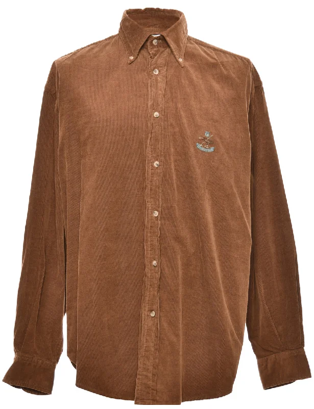 Corduroy Classic Brown Shirt - M Hooded Caped Shawl Collar