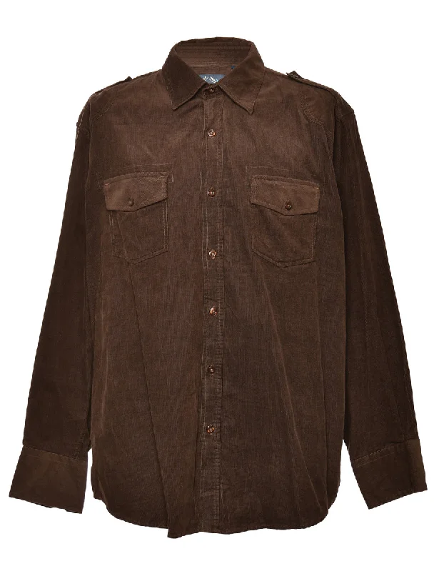 Corduroy Dark Brown Classic Shirt - L Polka Dot Checkered Tartan