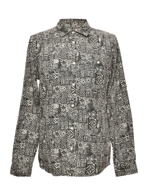 Corduroy Dark Grey & White Patterned Shirt - L Hooded Caped Shawl Collar