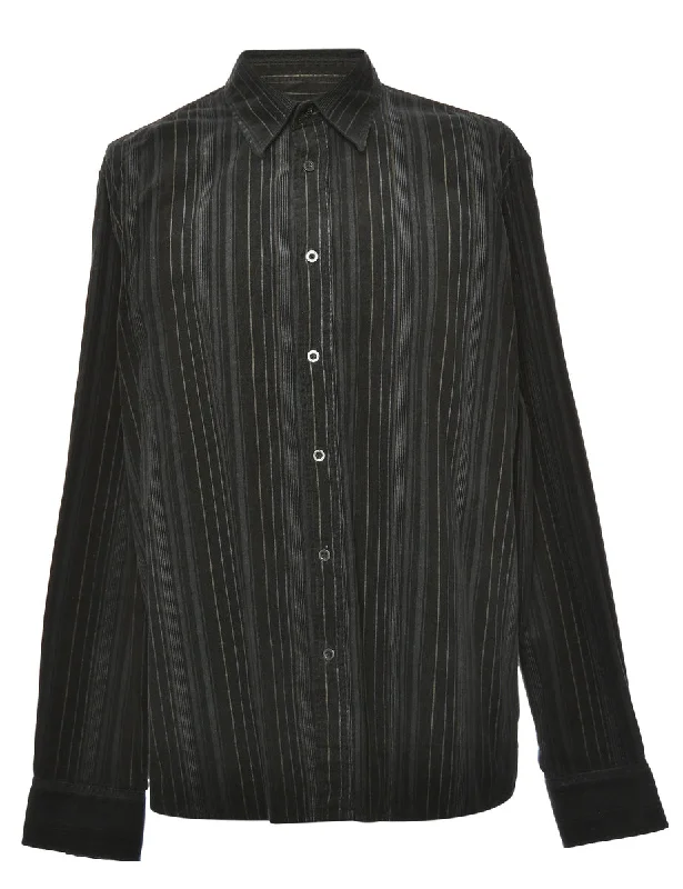 Corduroy Grey & Black Striped Shirt - XL Casual Formal Business