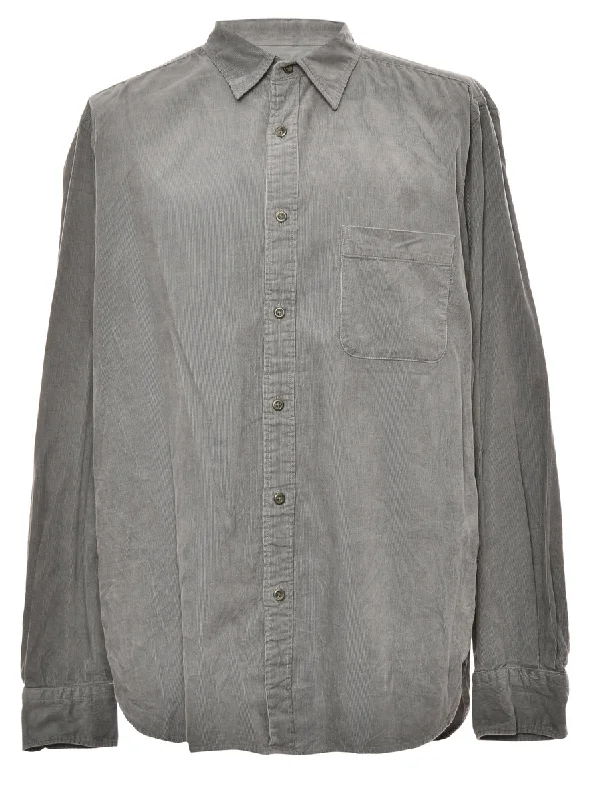 Corduroy Grey Classic Shirt - L Hooded Caped Shawl Collar
