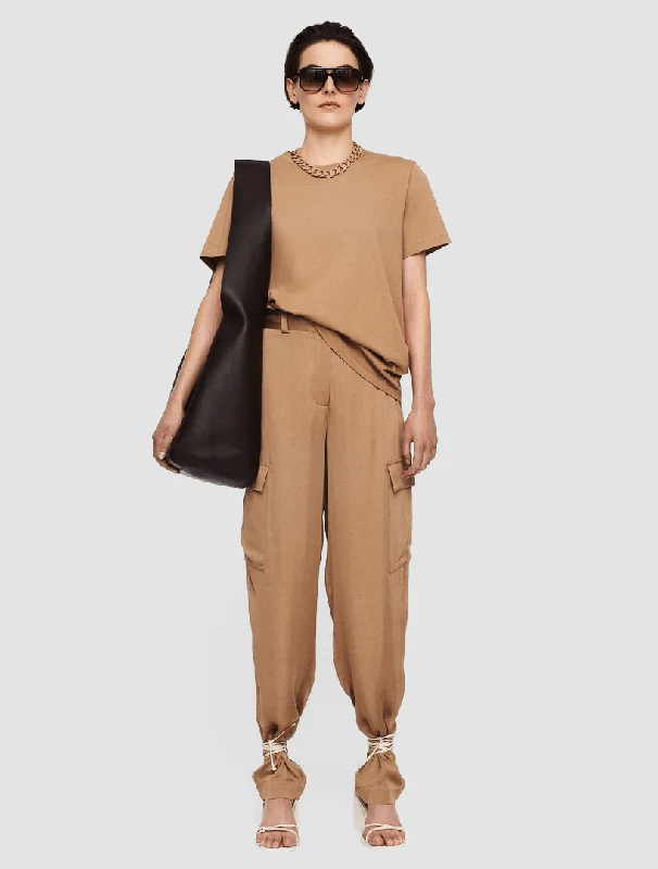 Cotton camel t-shirt Welt Pockets Slit Pockets