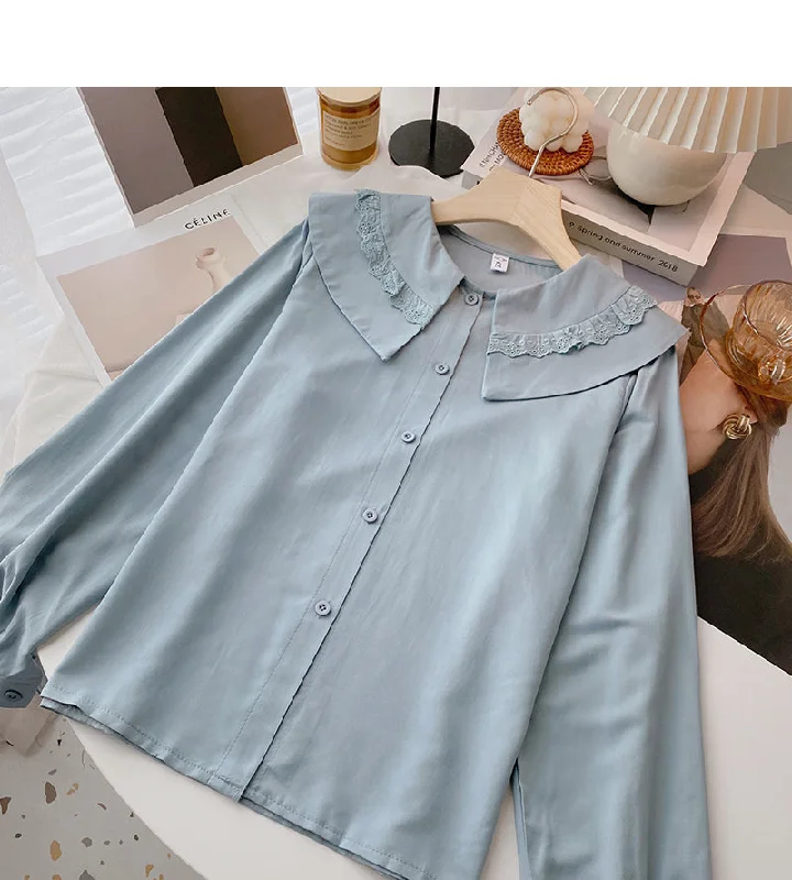 Doll collar shirt Female Minority design sense  6392 Real Fur Shearling Chenille