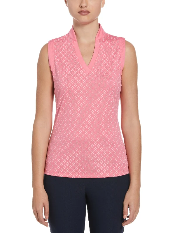 Women's Geo Print Golf Shirt with Mandarin Collar Elasticated Padded Insulated