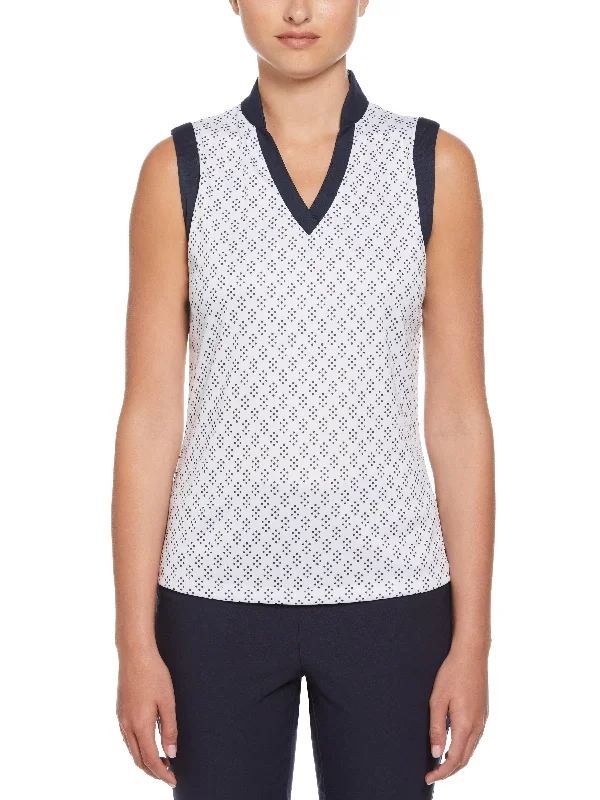 Women's Geo Print Golf Shirt with Mandarin Collar Zippered Front Buttoned Front Snap Front
